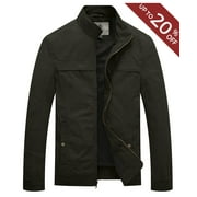WenVen Men's Jacket Lightweight Cotton Long Sleeve Work Jacket Green L